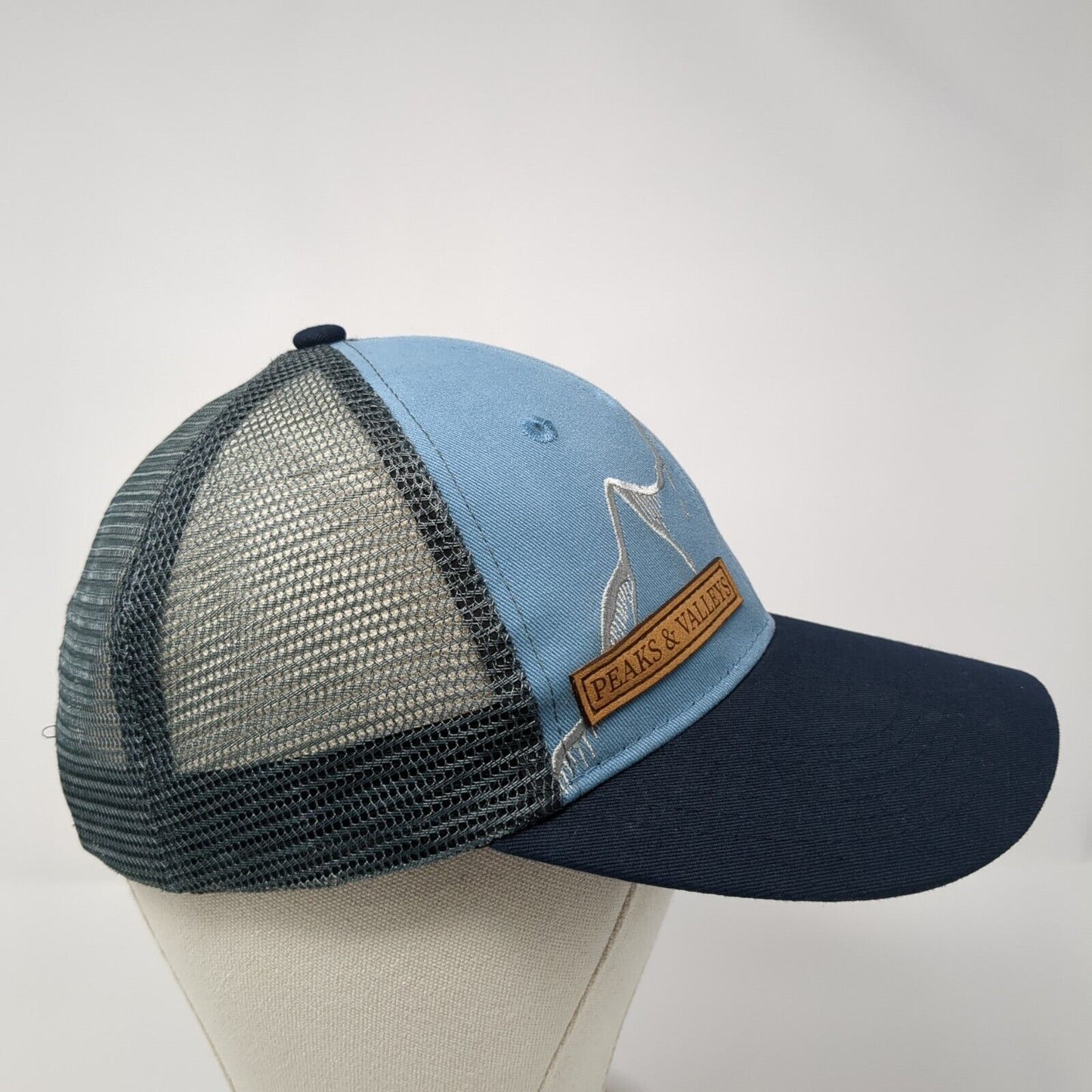 Peaks & Valleys Snapback Trucker Hat Blue One Size Mesh Back Locale