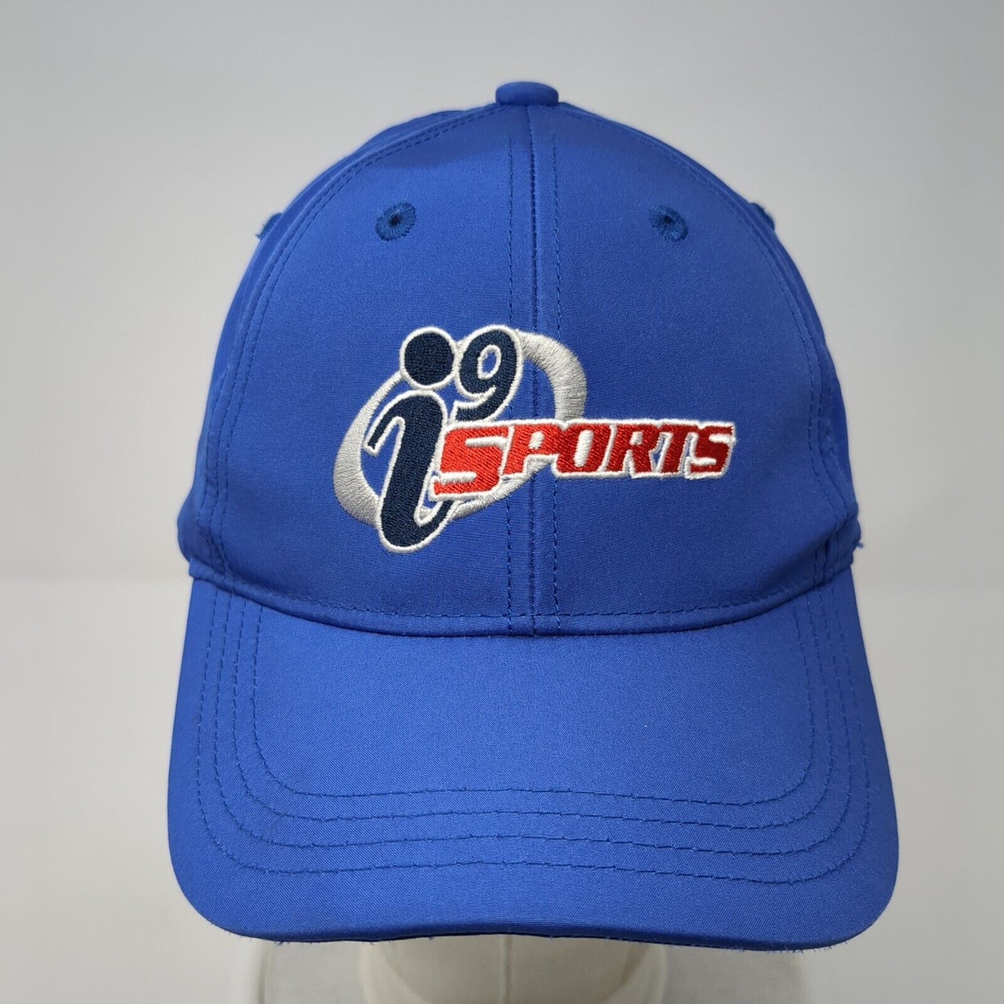 i9 Sports Strapback Hat Blue OS Adjustable Embroidered Vented Holes Polyester