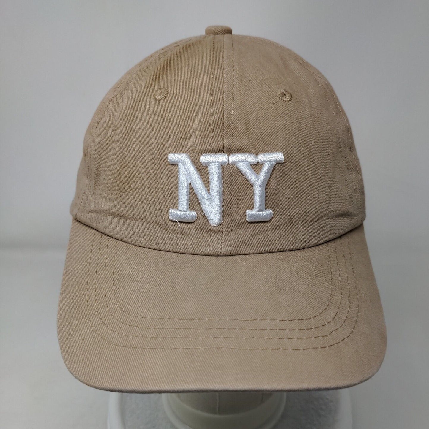 NY Slideback Hat Tan One Size Adjustable Embroidered Solid 6 Panel