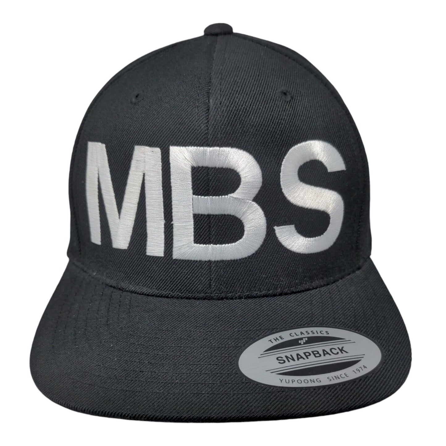 MBS Snapback Hat Black One Size Embroidered Adjustable 6 Panel Lids