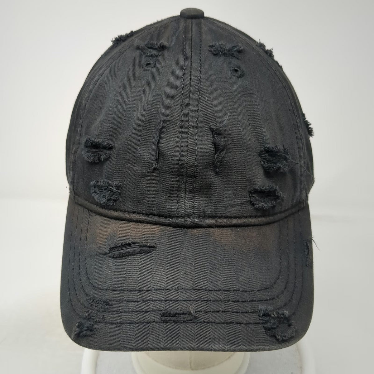 Cacuss Baseball Cap Black One Size Distressed Ripped Frayed Cotton Slideback Hat