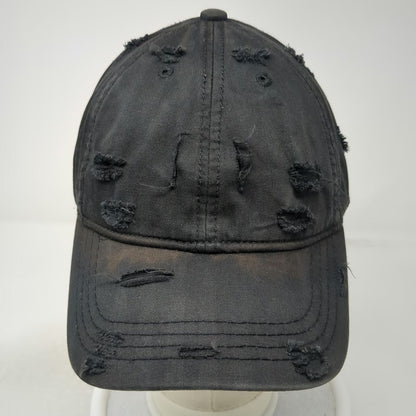 Cacuss Baseball Cap Black One Size Distressed Ripped Frayed Cotton Slideback Hat