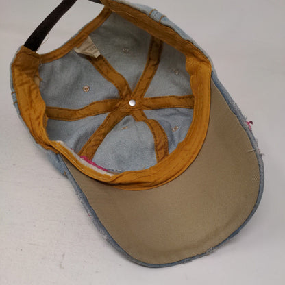 Butterfly Slideback Hat Blue One Size Lace Trim Beaded 6 Panel Distressed