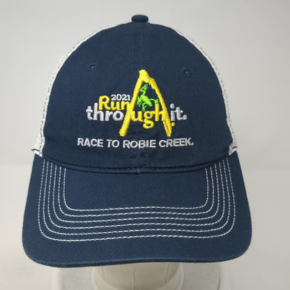 2021 Run Through It Strapback Trucker Hat Blue One Size Race To Robie Creek