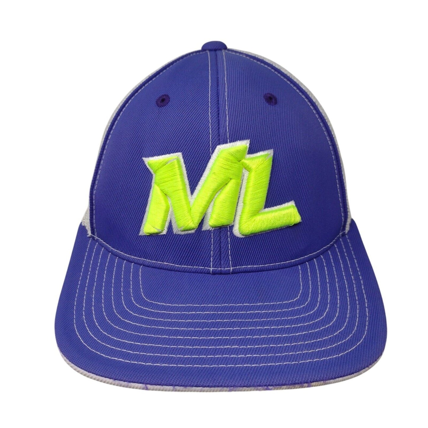 ML Fitted Mesh Back Trucker Hat Blue S/M Embroidered Pacific Headwear