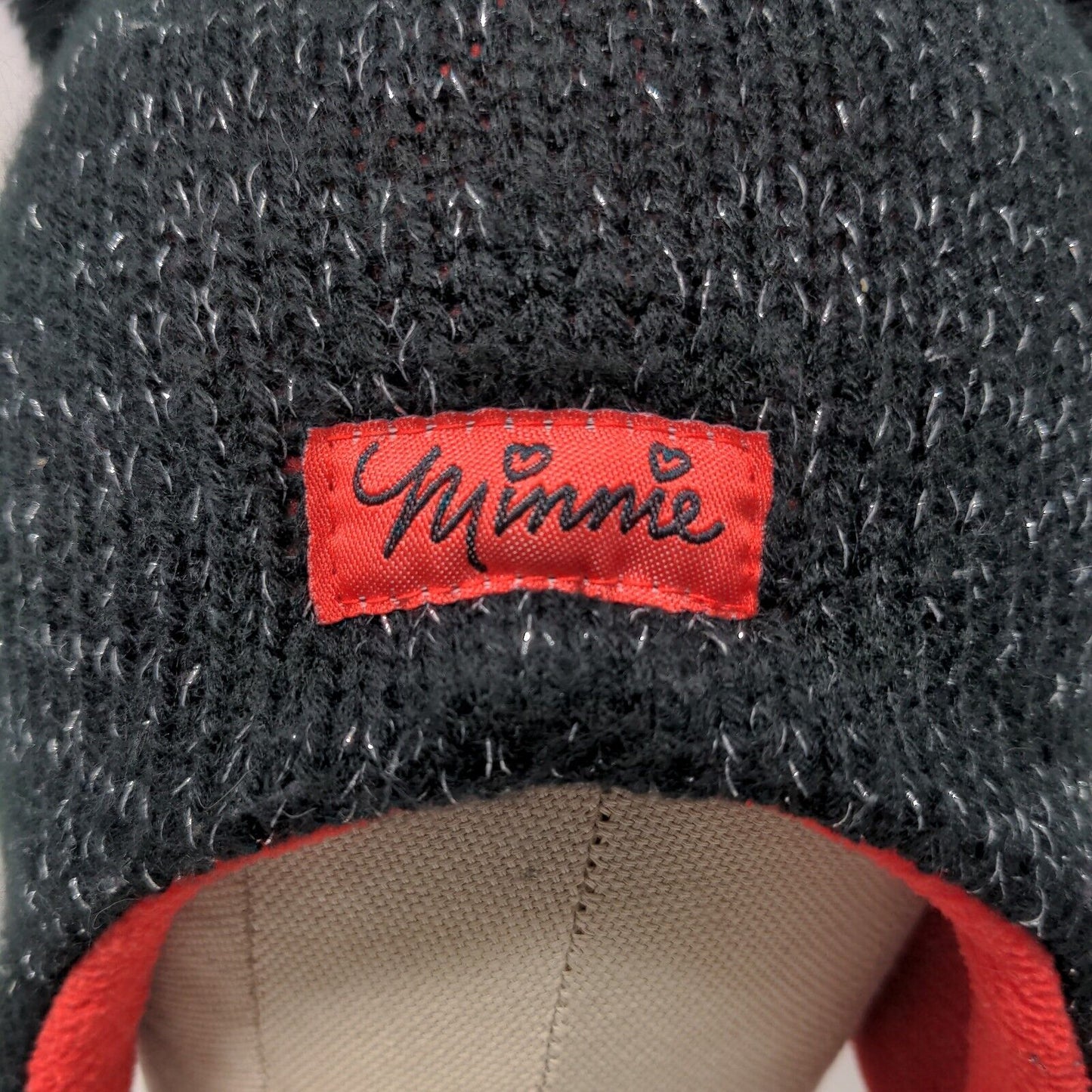 Disney Girls Knit Beanie Cap Black Red Size 4-16 Ear Flaps Fleece Lined