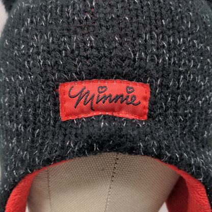 Disney Girls Knit Beanie Cap Black Red Size 4-16 Ear Flaps Fleece Lined
