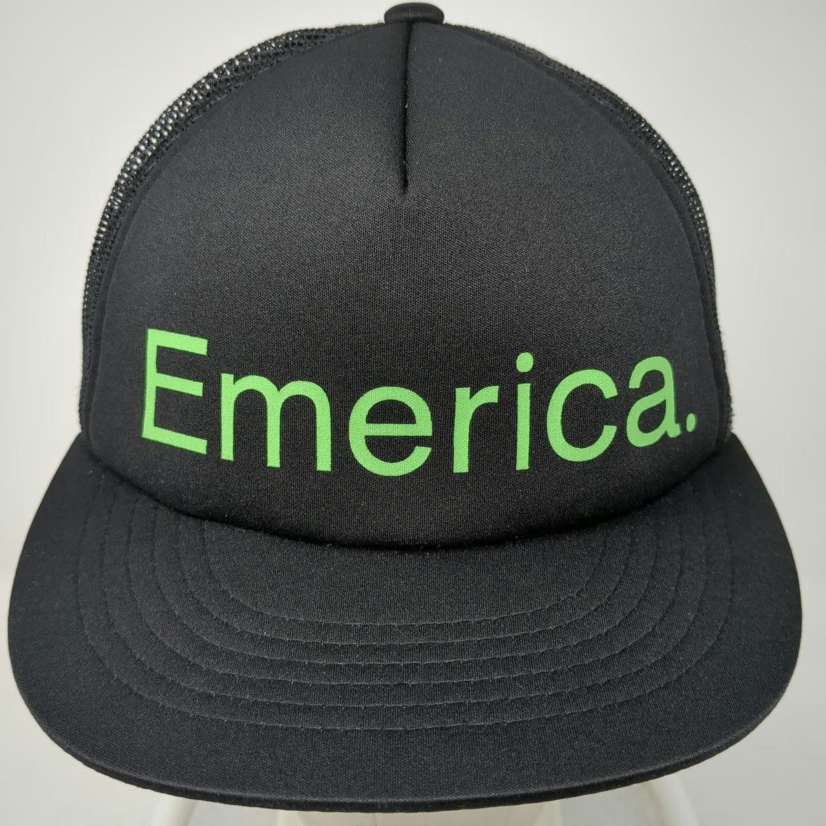 Emerica Trucker Hat Black Green One Size Mesh Back Foam Snapback Skateboarding
