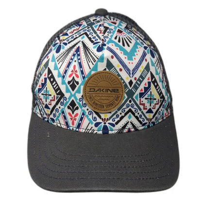 Dakine Gray Aztec Geometric Pattern Leather Patch Trucker Hat One Size Snapback