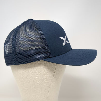 Yupoong Trucker Hat Blue White OS SpaceX Logo Embroidered Snapback Mesh Cap