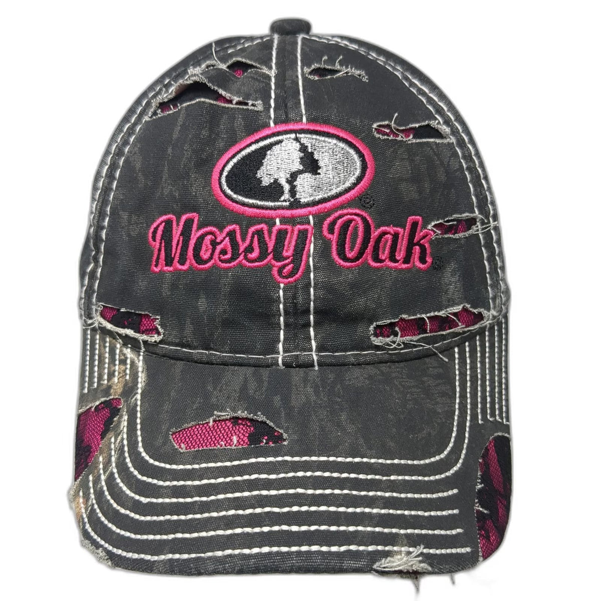 Mossy Oak Baseball Cap Black Pink One Size Lace Underlay Strapback Hat Camo Logo
