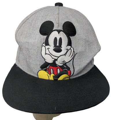 Disney Men's Snapback Hat Gray Black Adjustable Embroidered Mickey Mouse Logo