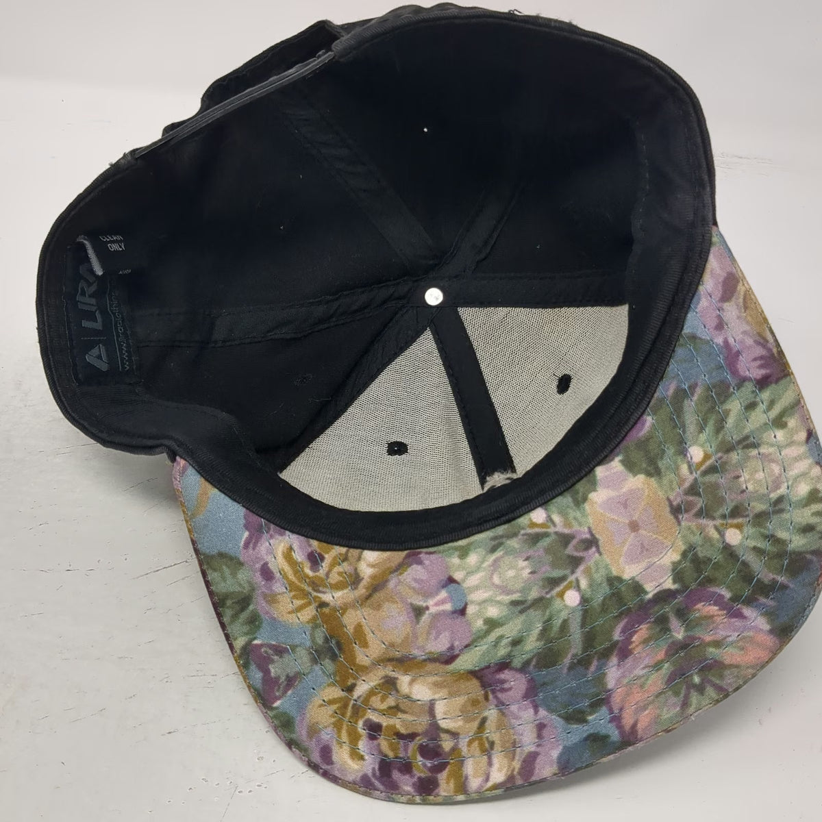 Lira Snapback Black One Size Floral Brim Diamond Patch Graphic Adjustable Hat
