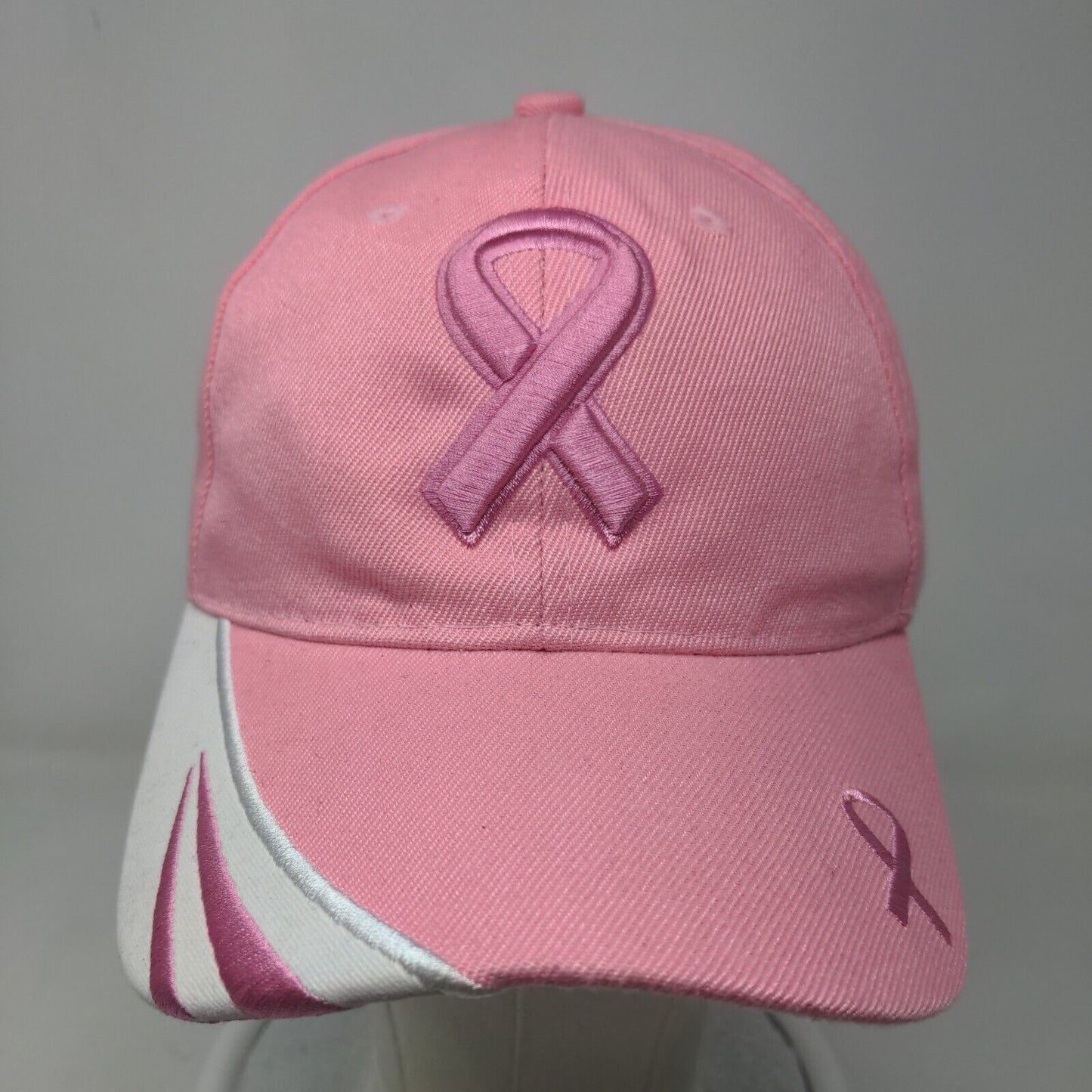 Breast Cancer Awareness Ribbon Strapback Hat Pink OSFA Embroidered