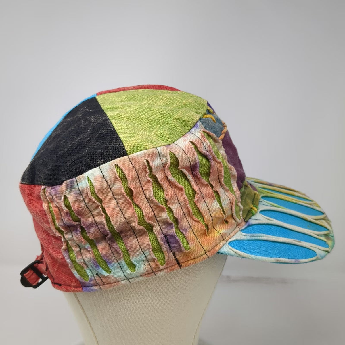 Rising International Army Cap Red Blue Green Patchwork Tie Dye Hat Bohemian