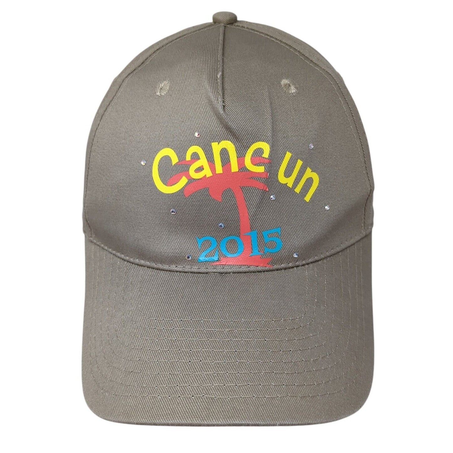 CanCun 2015 Snapback Hat Tan One Size Adjustable Rhinestone 6 Panel Cobra
