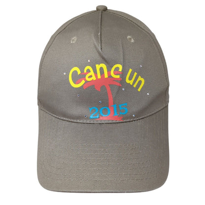CanCun 2015 Snapback Hat Tan One Size Adjustable Rhinestone 6 Panel Cobra