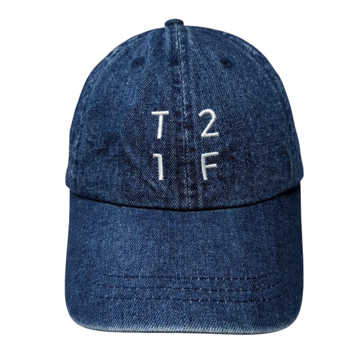 T21F Slideback Hat Blue One Size Adjustable Embroidered Denim 6 Panel