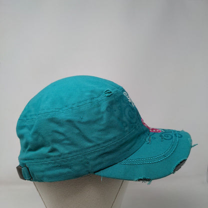 Cancer Awareness Pink Ribbon Cadet Army Cap Greenish-Blue One Size Distressed