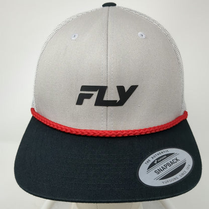 Fly Racing Trucker Hat Gray Black Red One Size Mesh Rope Logo Flat Bill Snapback
