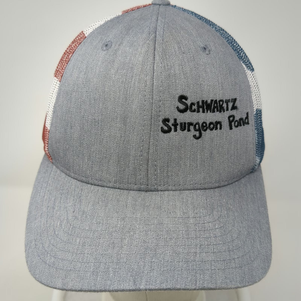 Richardson Trucker Hat Gray One Size USA Flag Stars Schwartz Sturgeon Pond