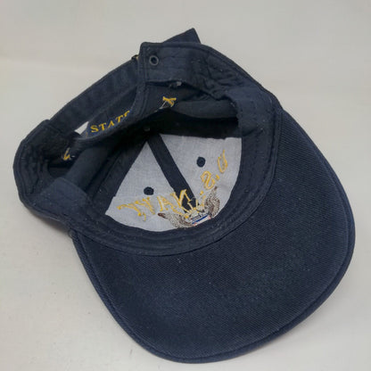US Navy Veteran Proudly Served Slideback Hat Blue One Size Embroidered Logo