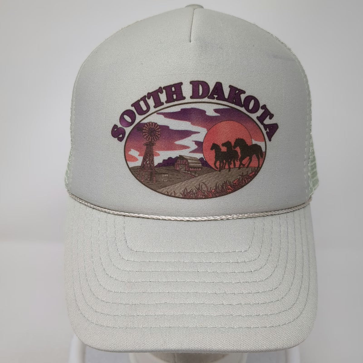 Nissin Cap Trucker Hat Green OSFM South Dakota Horse Windmill Barn Mesh Snapback
