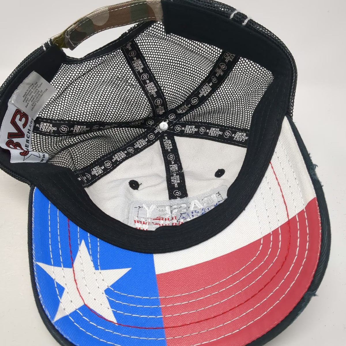 BV3 Casey Donahew Band Baseball Cap White OSFM Texas Flag Camo Distressed Hat