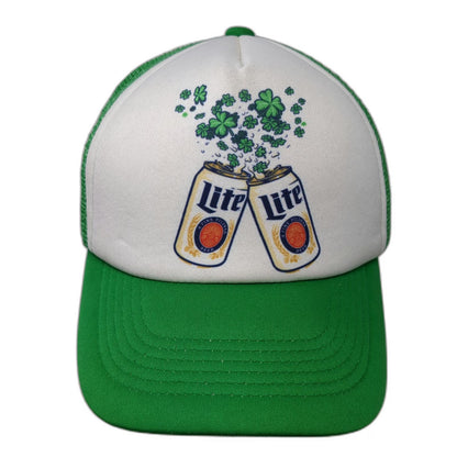 Miller Lite 5 Panel Hat Green One Size Mesh Trucker Beer St Patricks Day Clover