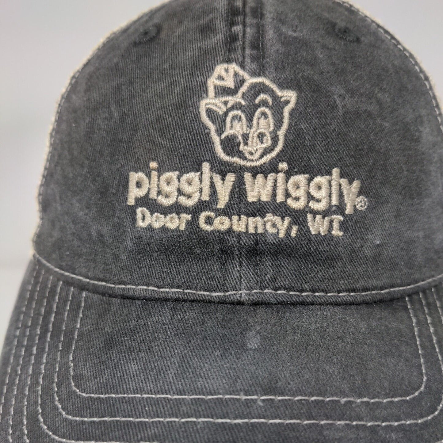 Piggly Wiggly Door County, WI Snapback Trucker Hat Gray OS Embroidered Mesh Back