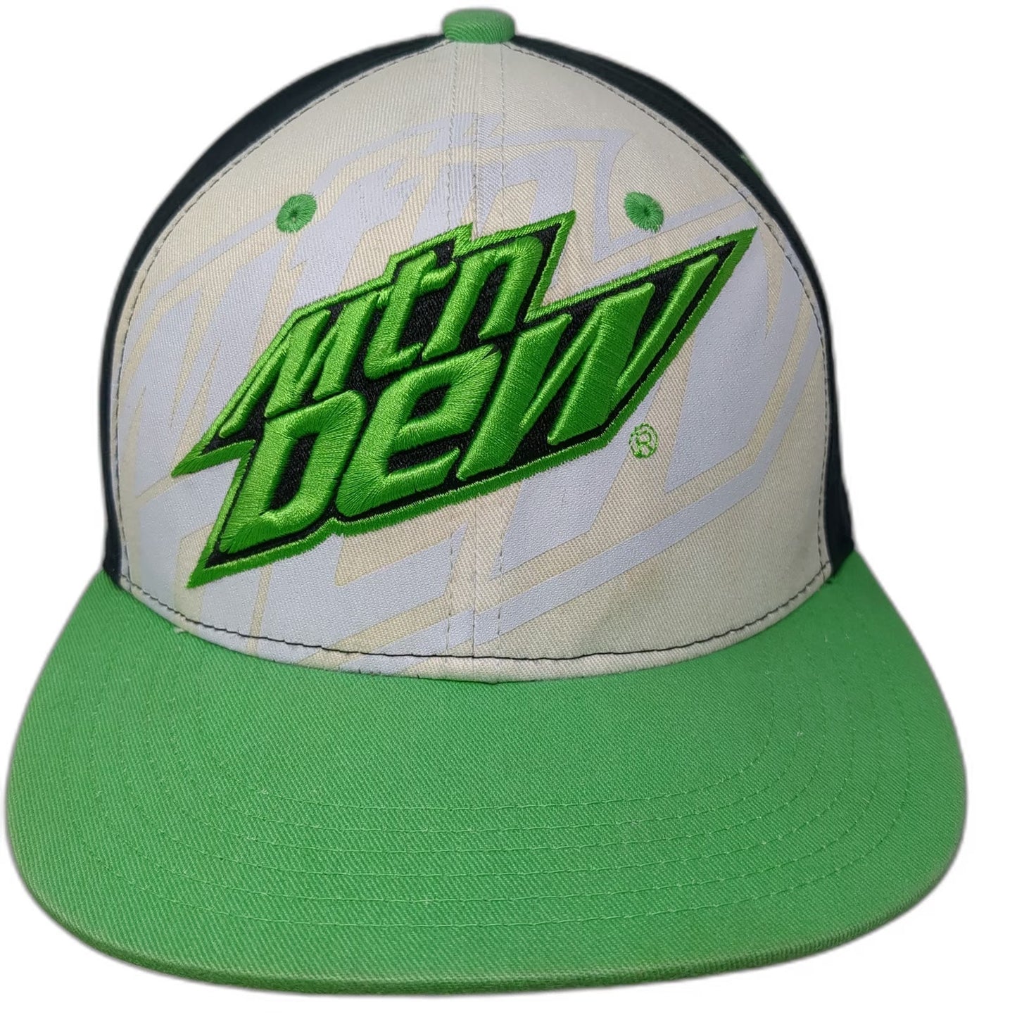 Mountain Dew Hat Snapback White Green Black One Size Embroidered Logo Cotton