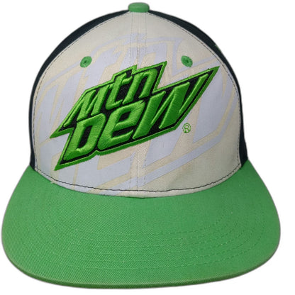Mountain Dew Hat Snapback White Green Black One Size Embroidered Logo Cotton