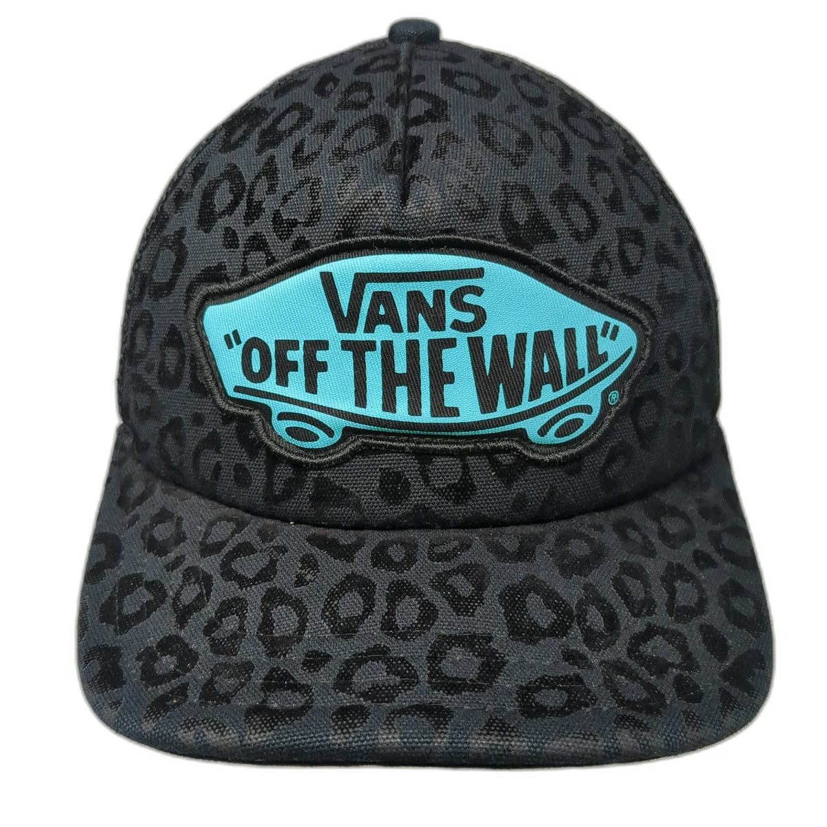 Vans Trucker Hat Black Blue One Size Leopard Print Logo Patch Mesh Back