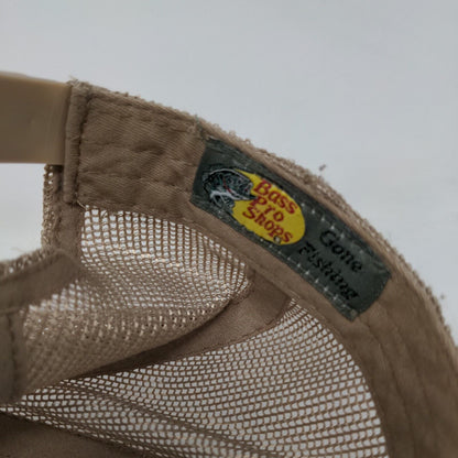 Bass Pro Shops Snapback Trucker Hat Tan OSFM Adjustable Mesh Back Gone Fishing
