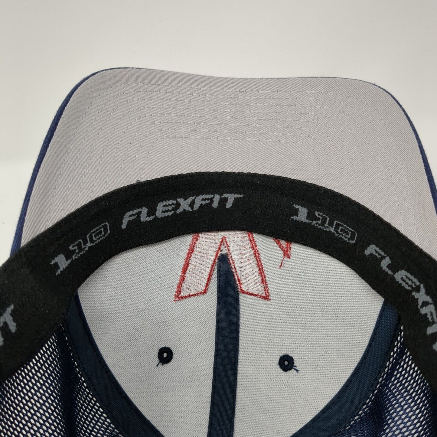 V Snapback Trucker Hat Blue OS Adjustable 110 Flexfit Mesh Back Port Authority