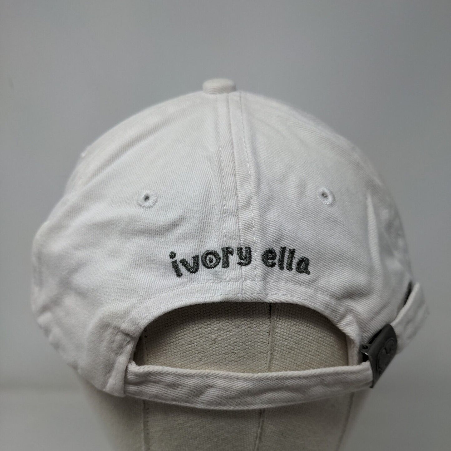 Ivory Ella Slideback Hat Cream One Size Adjustable Embroidered Elephant 6 Panel