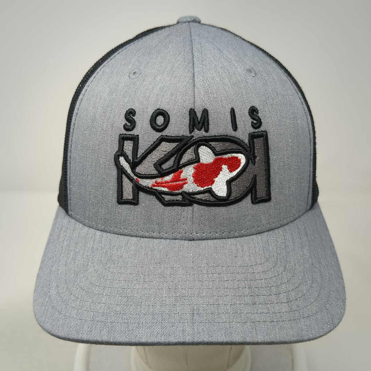 Yupoong Trucker Hat Gray Black One Size Mesh Back Snapback Somis Koi Fish Logo