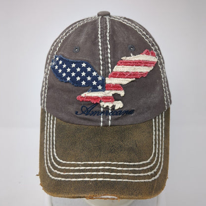 Americana Slideback Hat Brown One Size Adjustable Patriotic Distressed KB ETHOS