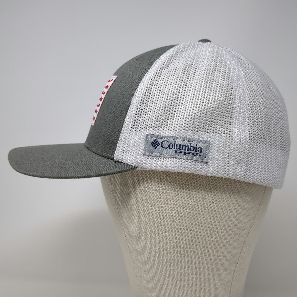 Columbia Baseball Cap Gray XL Mesh Back Fish Flag PFG Performance Fishing Hat