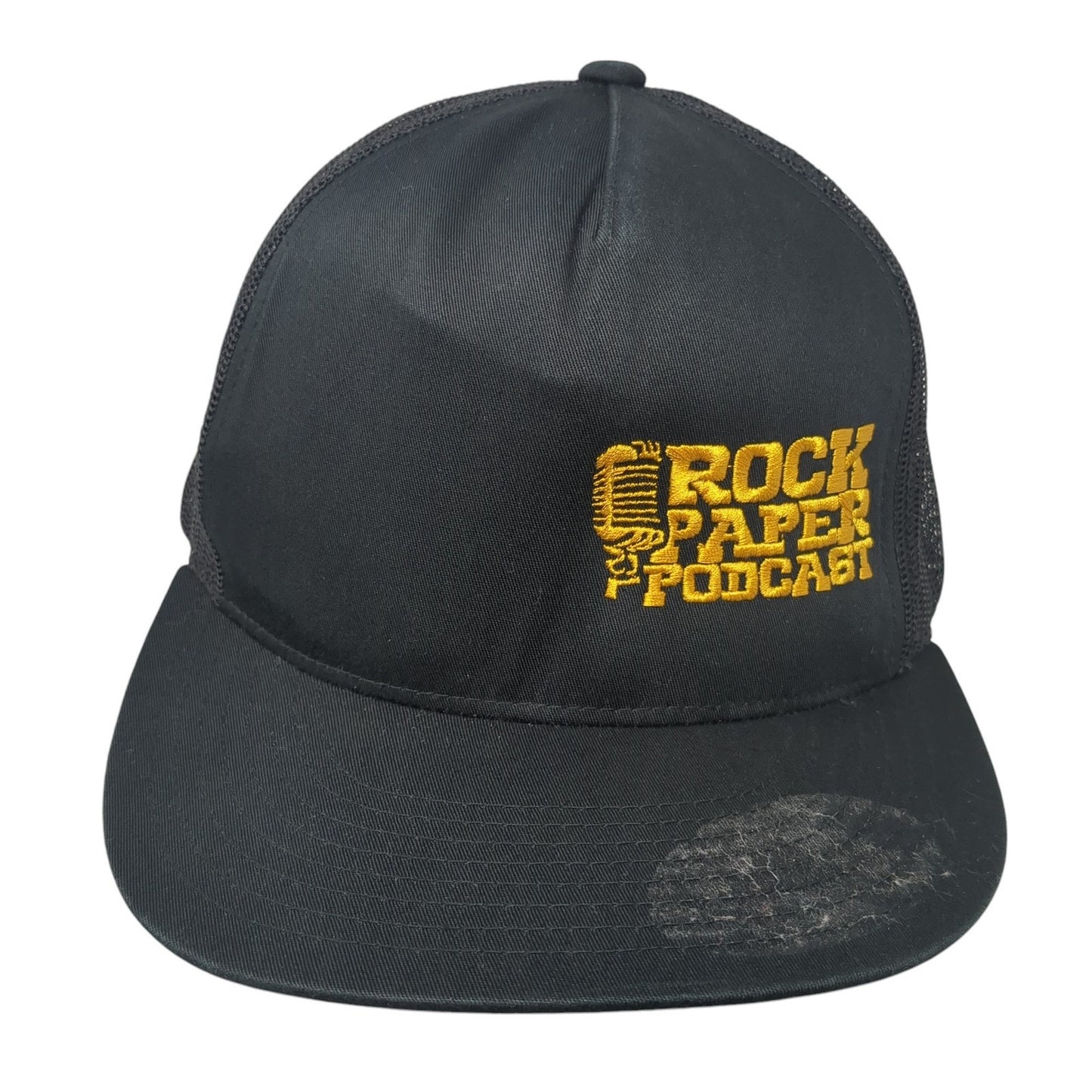 Rock Paper Podcast Snapback Trucker Hat Black One Size Mesh Back Yupoong