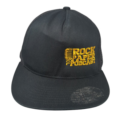 Rock Paper Podcast Snapback Trucker Hat Black One Size Mesh Back Yupoong