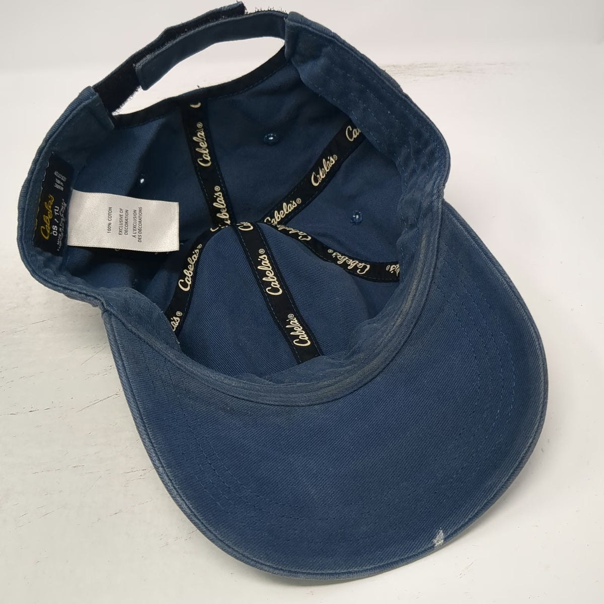 Cabela's Blue Baseball Cap One Size Embroidered Patch USA Flag Strapback Hat