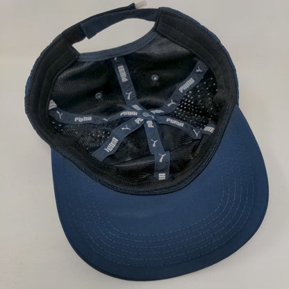 Puma Strapback Hat Blue One Size Adjustable Laser Cut Solid 6 Panel