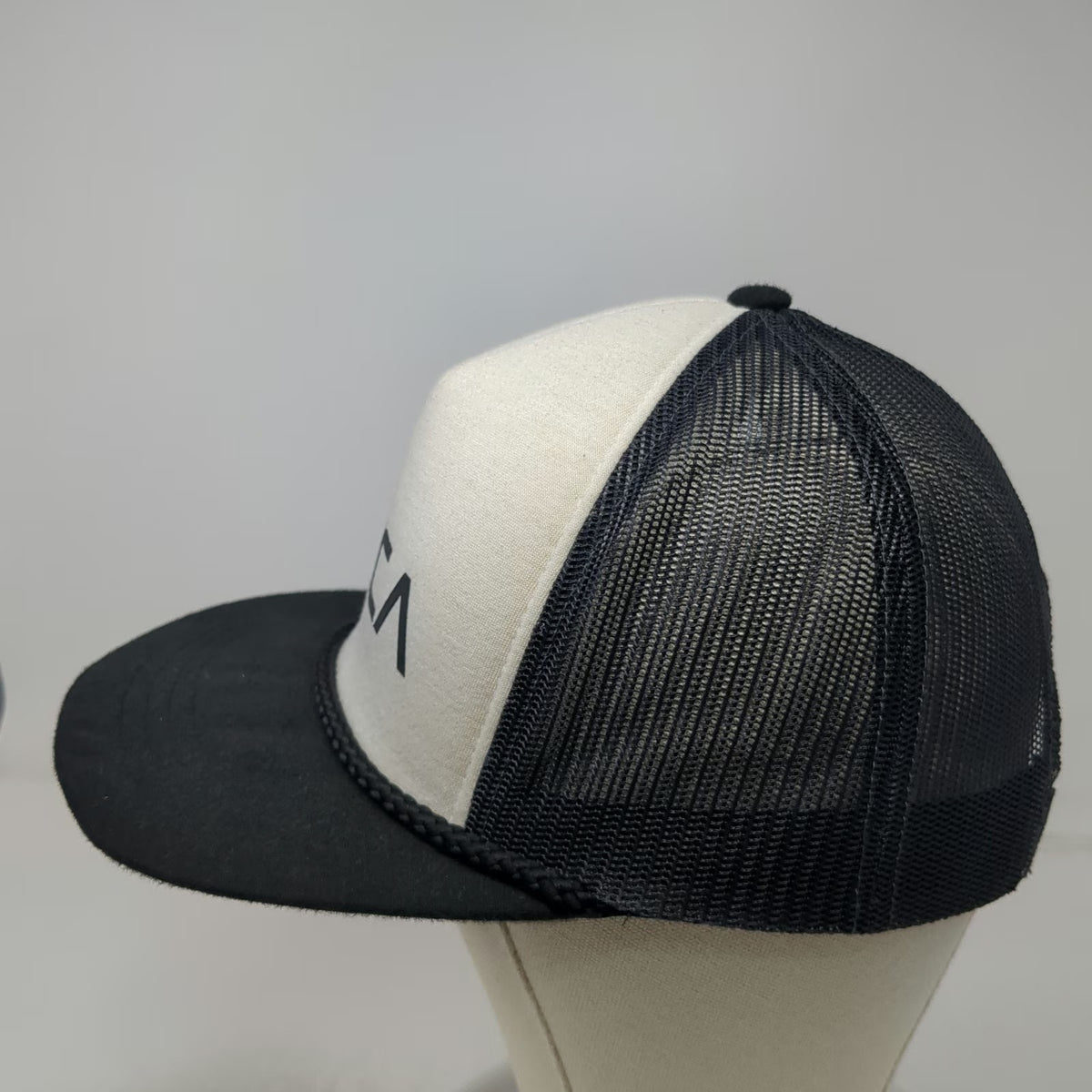 RVCA Trucker Hat Black One Size Mesh Back Snapback Rope Detail Deep Fit