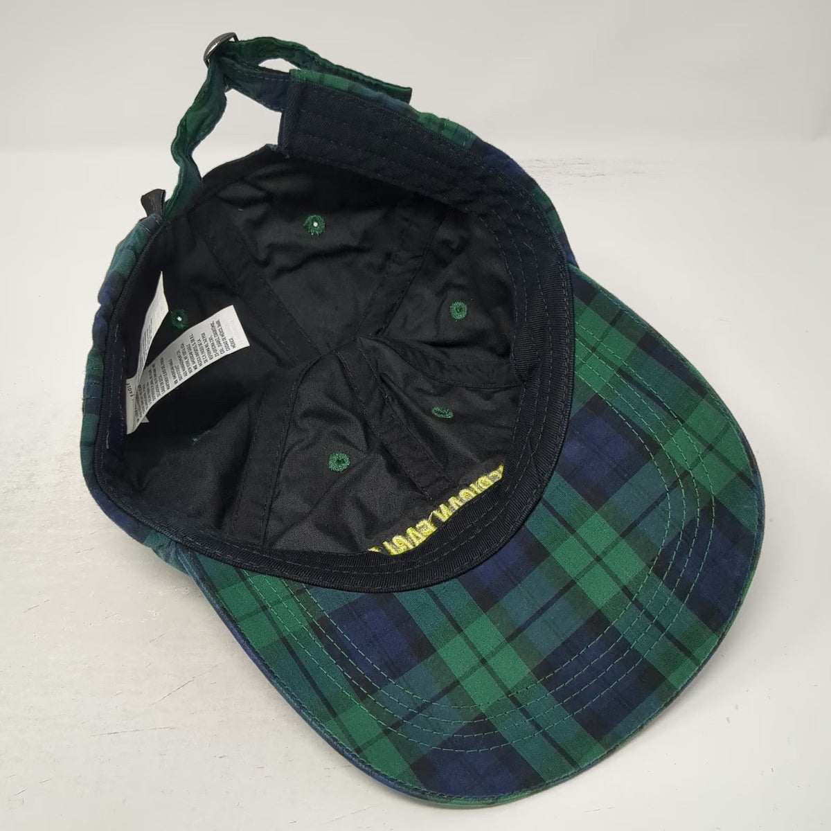American Eagle Baseball Cap Green Blue Yellow Plaid OSFM Slideback Cotton Hat