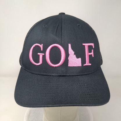 Golf Snapback Mesh Back Trucker Hat Black One Size Embroidered 6 Panel