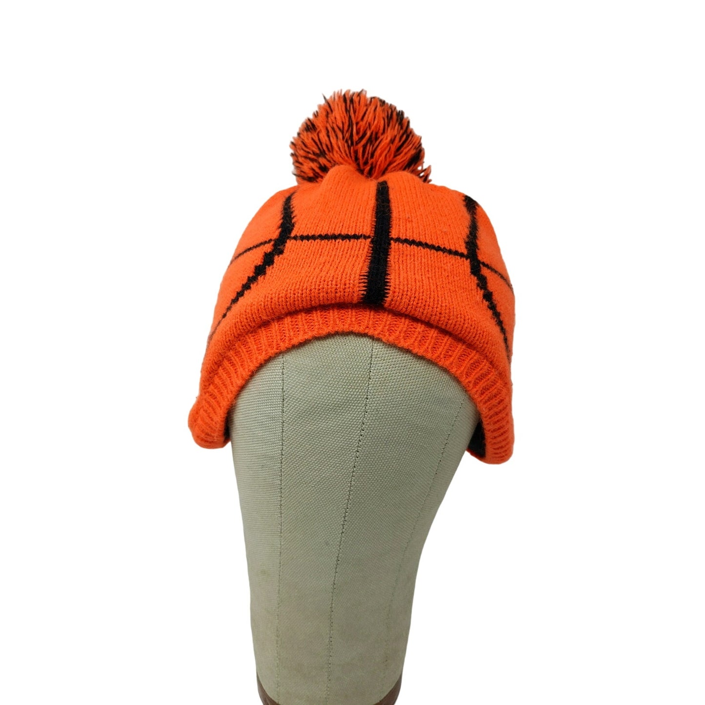Place 1989 Toddler Beanie Hat Size 2T-3T M/M Orange & Black Basketball Pom Pom