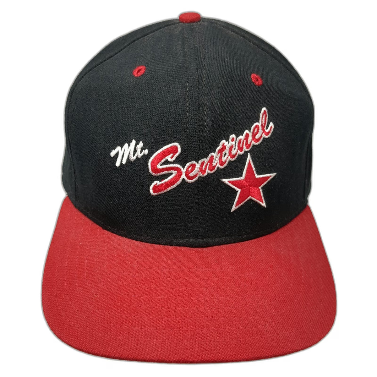 New Era Snapback Hat Black Red M/L Mt Sentinel Star Made in USA Two Tone