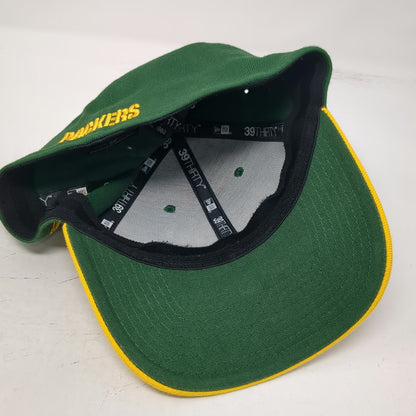 Green Bay Packers NFL New Era Hat Green Yellow L Stretch Fit 39THIRTY Logo Cap