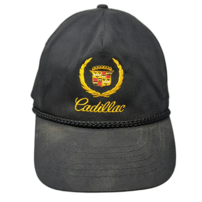 Cadillac Logo 5 Panel Black Gold OS Slideback Rope Brim Embroidered Hat Vintage